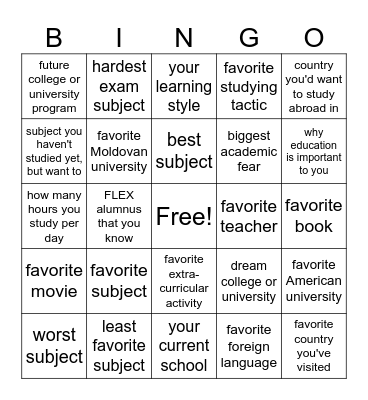 International Education Week Bingo Card