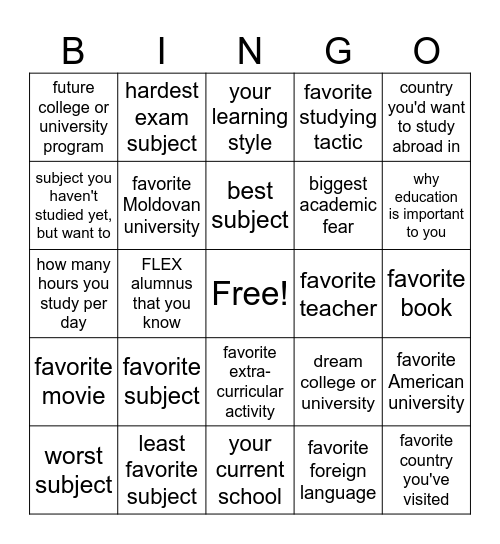 International Education Week Bingo Card