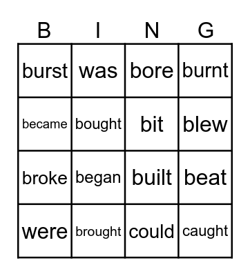 Irregular verbs Bingo Card
