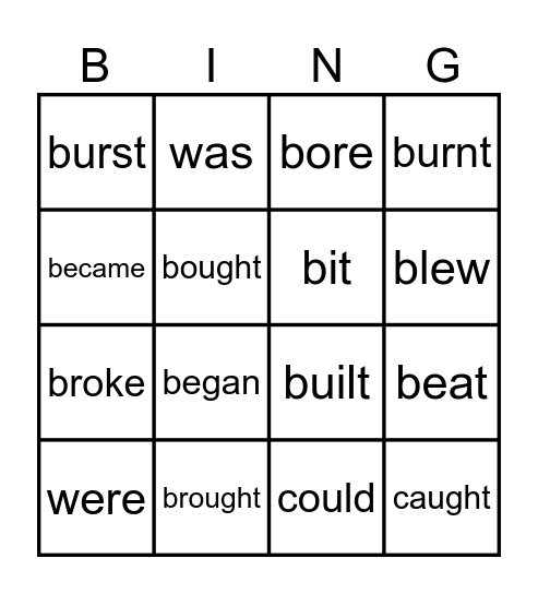 Irregular verbs Bingo Card