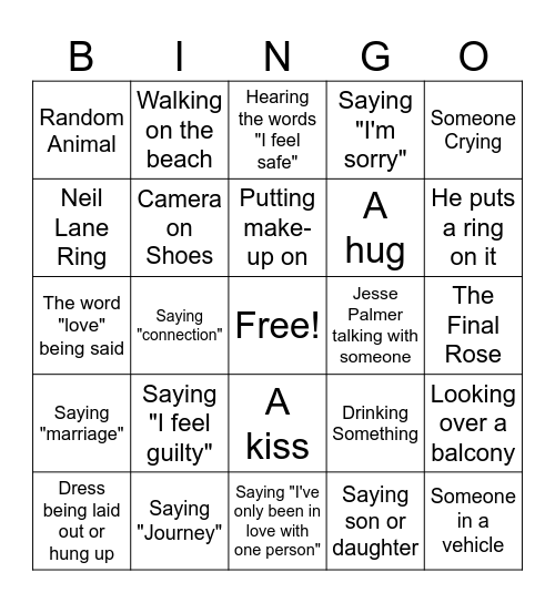 The Golden Bachelorette Finale Bingo Card