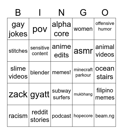 ig reels Bingo Card