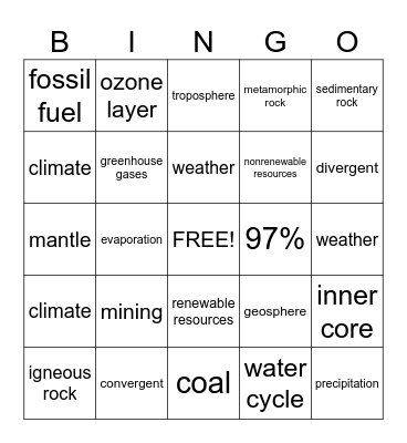 Earth Science Bingo Card