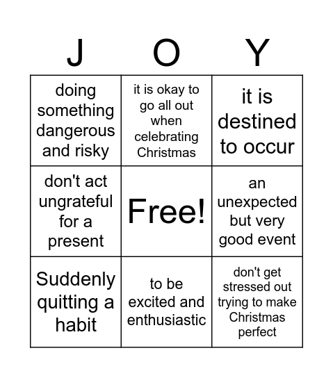 Christmas Idiom Bingo Card