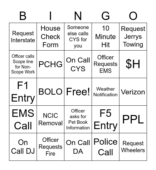 SCOPE Bingo Card