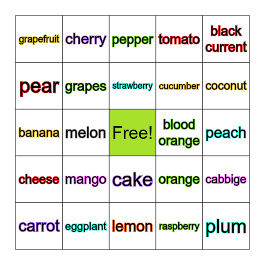 Food (words) Bingo Card