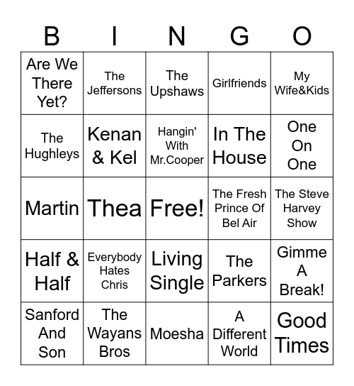 Black Sitcom Bingo Card