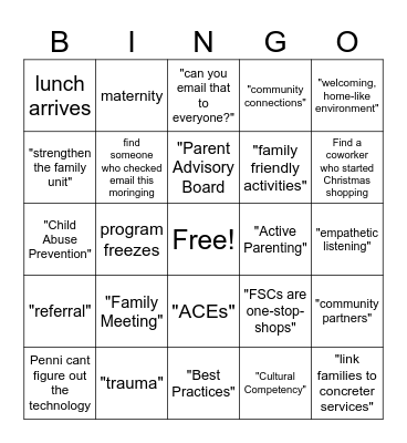 FSC Training Bingo! Bingo Card