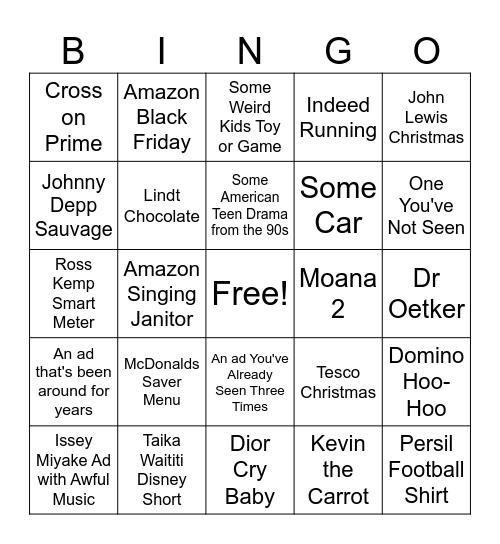 ITVX Ads Bingo Card