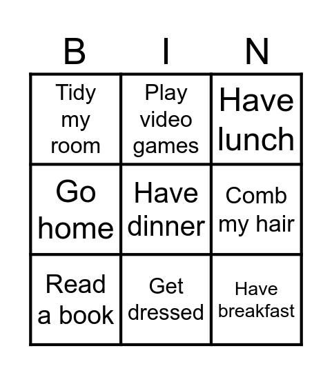 Regular activities Bingo Card