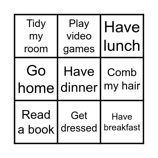 Regular activities Bingo Card