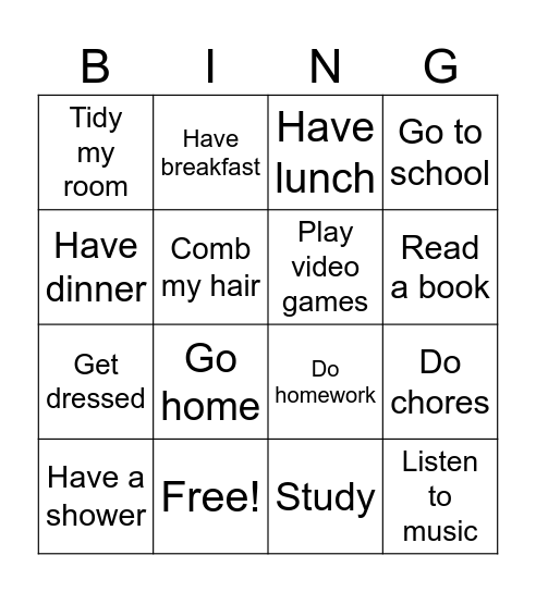 Daily routine Bingo Card