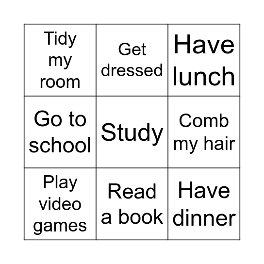 Regular activities Bingo Card