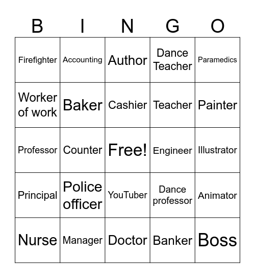 Jobs Bingo Card