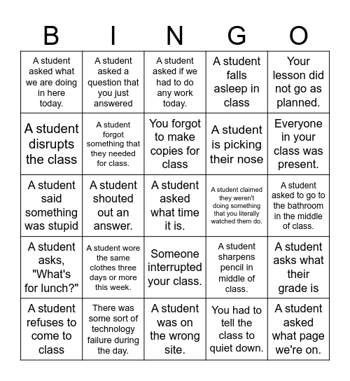 Staff BINGO Card