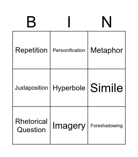 Literary Device Bingo Card