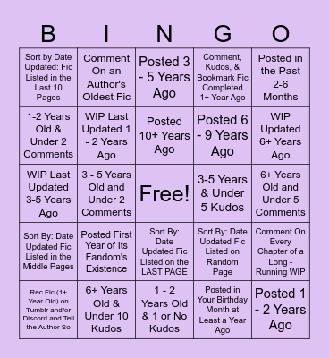 Fandom Bingo Card