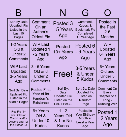 Fandom Bingo Card