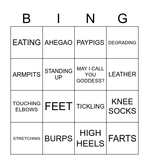 FETISH BINGO Card