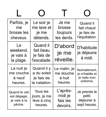 Hobbies, weather & daily routine Bingo Card