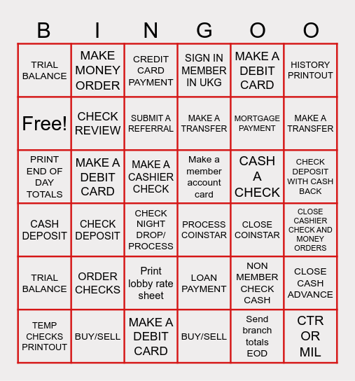 SERVICE LINE Bingo Card