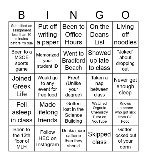 HEC-MSOE Bingo Card