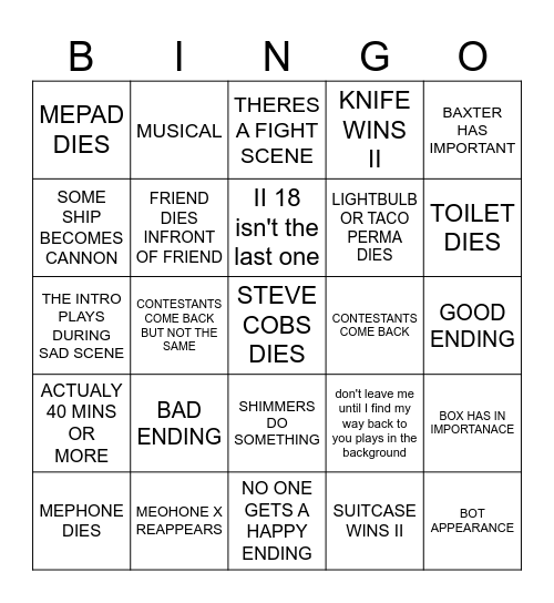 INANIMATE INSANITY AXO AND TUNDRA PREDICTION Bingo Card