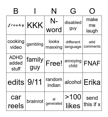 Instagram Reels Bingo Card