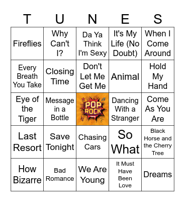 Pop/Rock Bingo Card