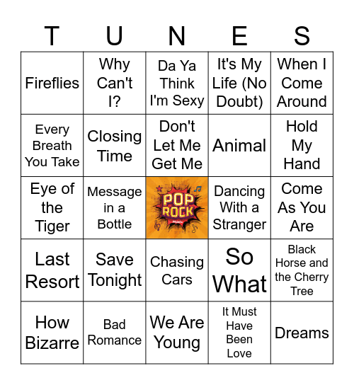 Pop/Rock Bingo Card