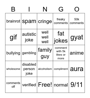 Instagram reels Bingo Card
