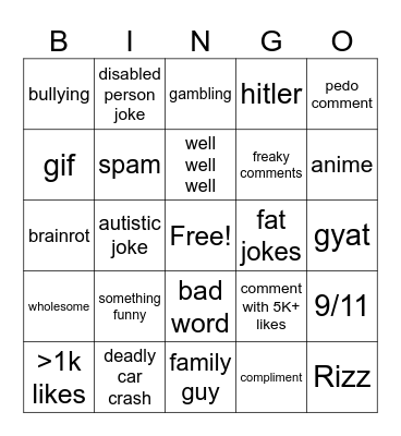 Instagram reels Bingo Card