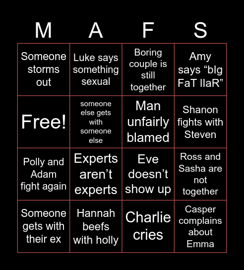 Final reunion Bingo Card