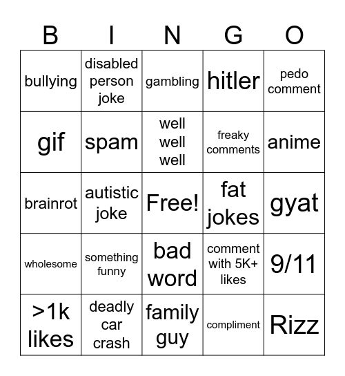 Instagram reels Bingo Card