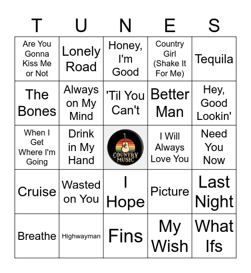 Country Tunes 2 Bingo Card