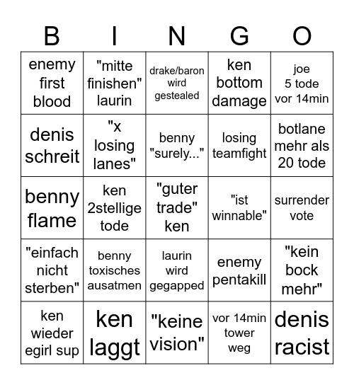 Bruch Bingo Card