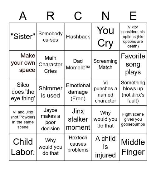 Arcane Finale Bingo Card