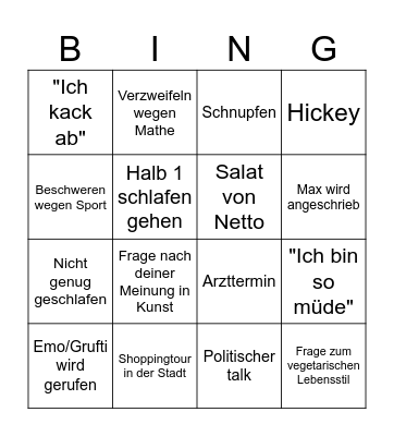 Julia's Bingo card Bingo Card