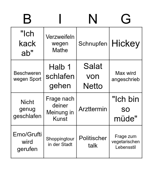 Julia's Bingo card Bingo Card