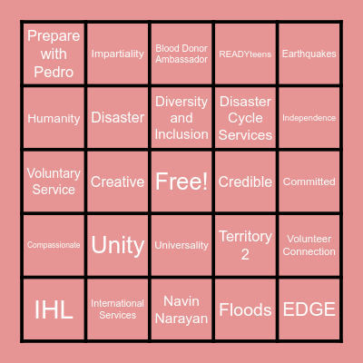American Red Cross Bingo Card