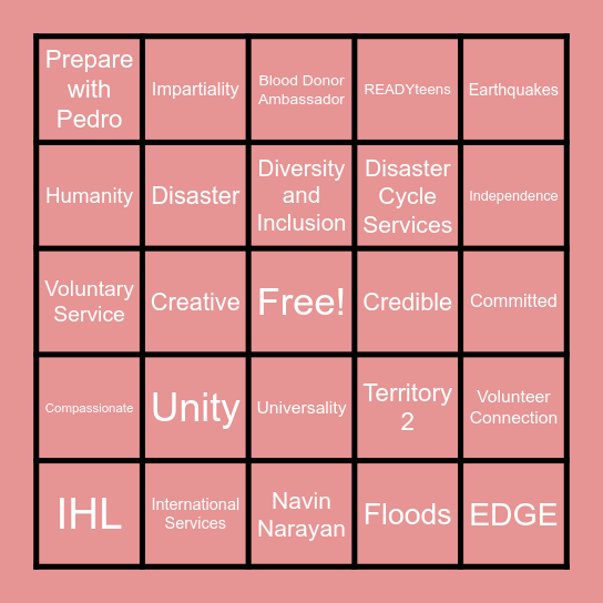 American Red Cross Bingo Card