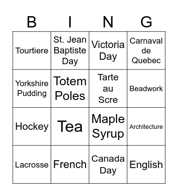 Culture of Canada Bingo Card