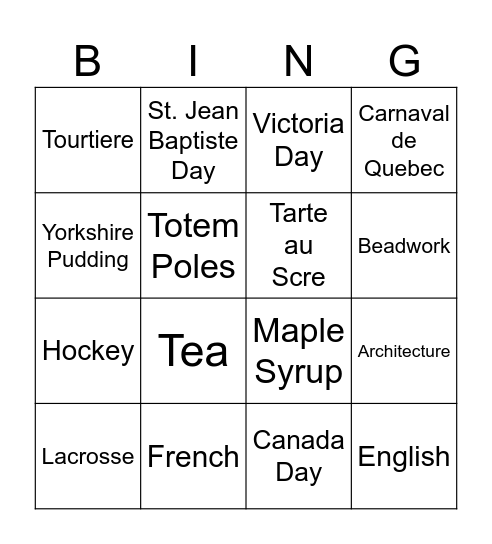 Culture of Canada Bingo Card