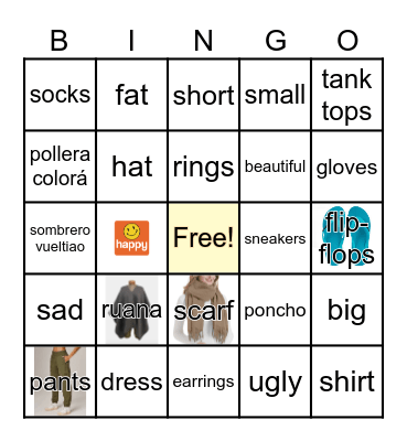 Clothes and Adjetives! BINGO Card