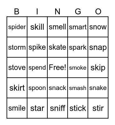 S-blends Bingo Card