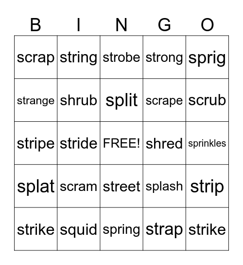 3 Letter 'S' Blends Bingo Card
