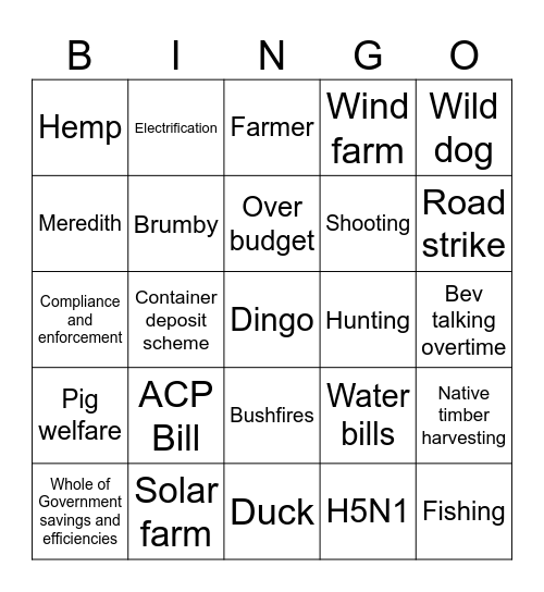 Dingo Bingo! Bingo Card