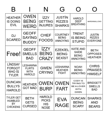 TOTAL DRAMA ISLAND Bingo Card