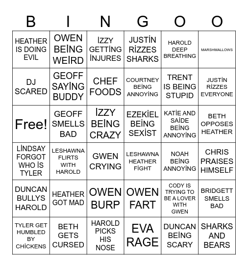 TOTAL DRAMA ISLAND Bingo Card