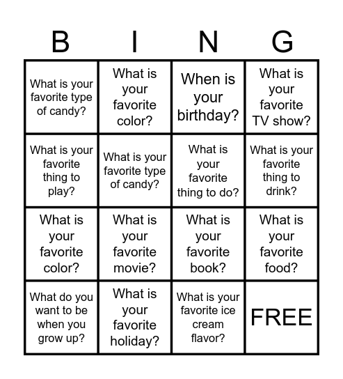 What is Your Favorite? Bingo Card